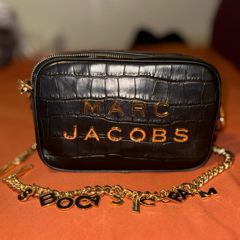 Marc Jacobs Black Croc Camera Bag + Extra Gold Chain Strap